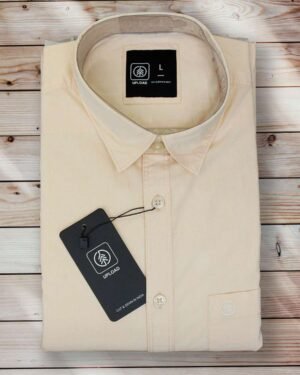 Men's Slim Fit Light Yellow Shade Plain Cotton Shirt.