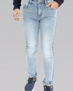 Men's Slim Fit Mid Rise Light Sky Blue Jeans.