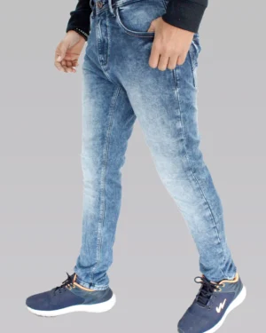 Men's Slim Fit Mid Rise Blue Shaded Jeans.