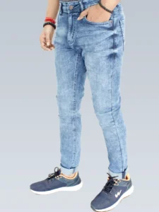 Men's Slim Fit Mid Rise Pale cerulean Blue Jeans.