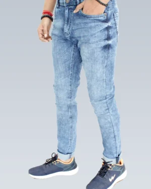 Men's Slim Fit Mid Rise Pale cerulean Blue Jeans.