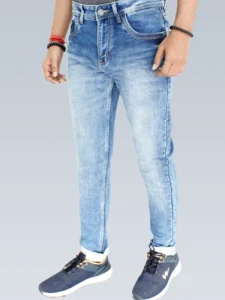 Men's Slim Fit Mid Rise Light Blue Gray Shaded Jeans.