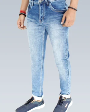 Men's Slim Fit Mid Rise Light Blue Gray Shaded Jeans.