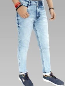 Men's Slim Fit Mid Rise Beau Blue Color Jeans.