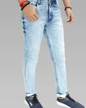Men's Slim Fit Mid Rise Beau Blue Color Jeans.
