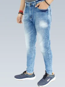 Men's Slim Fit Mid Rise Light Vista Blue Jeans.